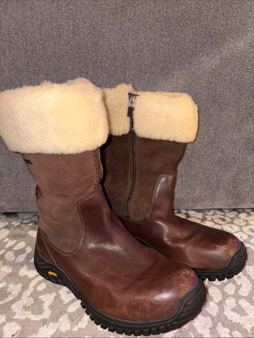 Vibrant x UGG Brown Leather Shearling-Lined Winter Boots